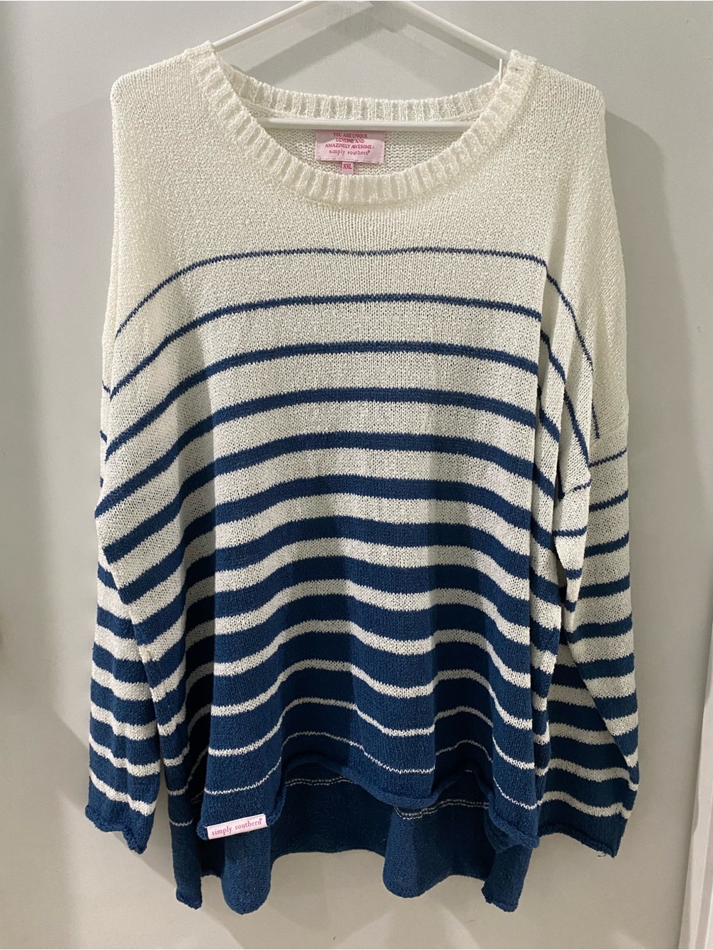 Simply Southern Striped Crewneck Sweater in White and Blue, size XXL